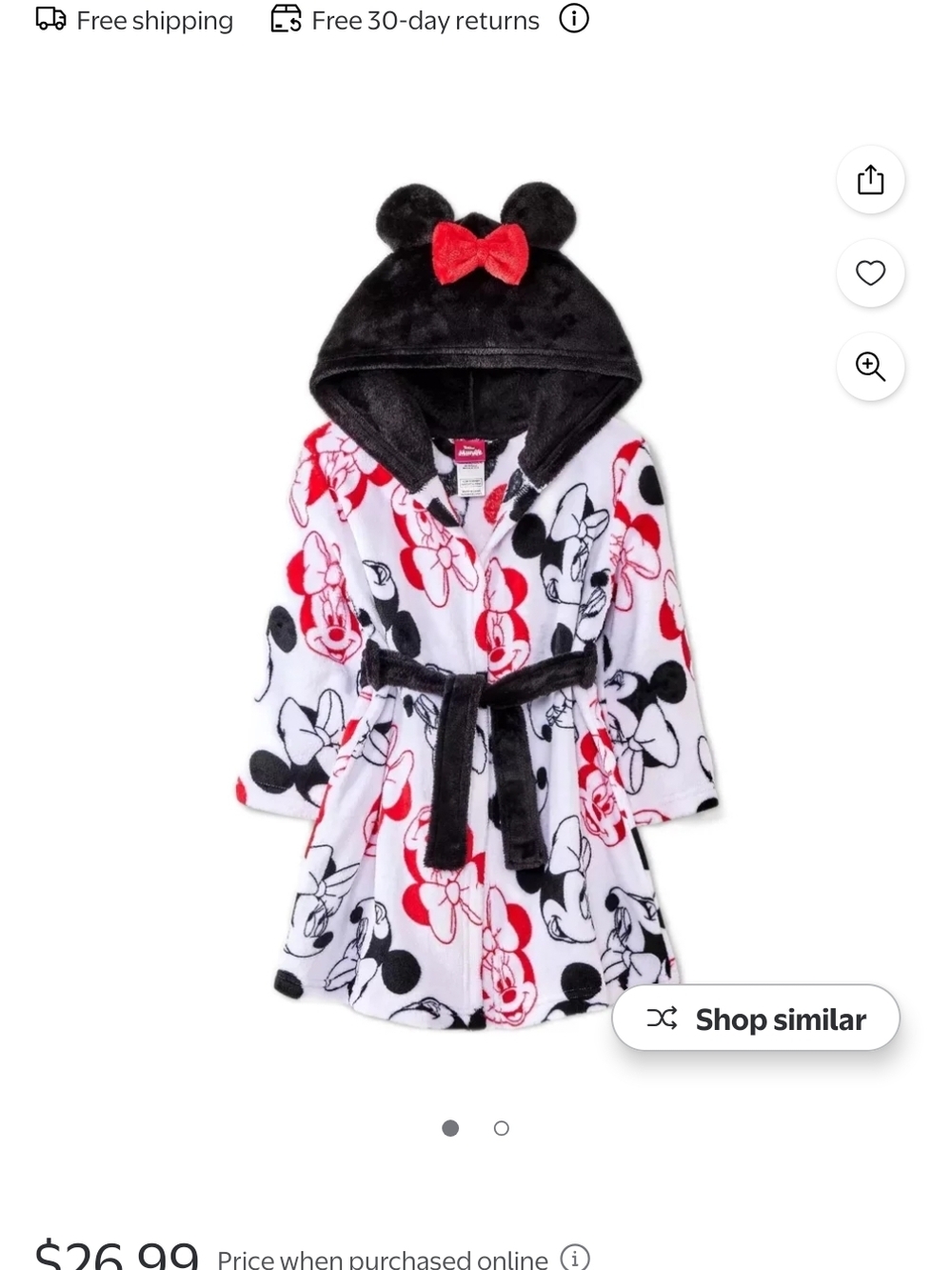 Minnie Mouse Hooded Plush Robe - Black, White & Red